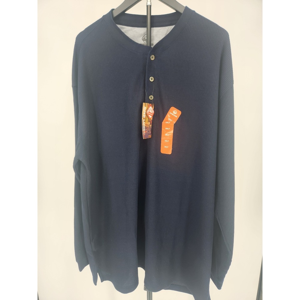 Alpine Lakes Mens 3XLT Navy Blue Waffle Knit Henley Long Sleeve Thermal NEW
